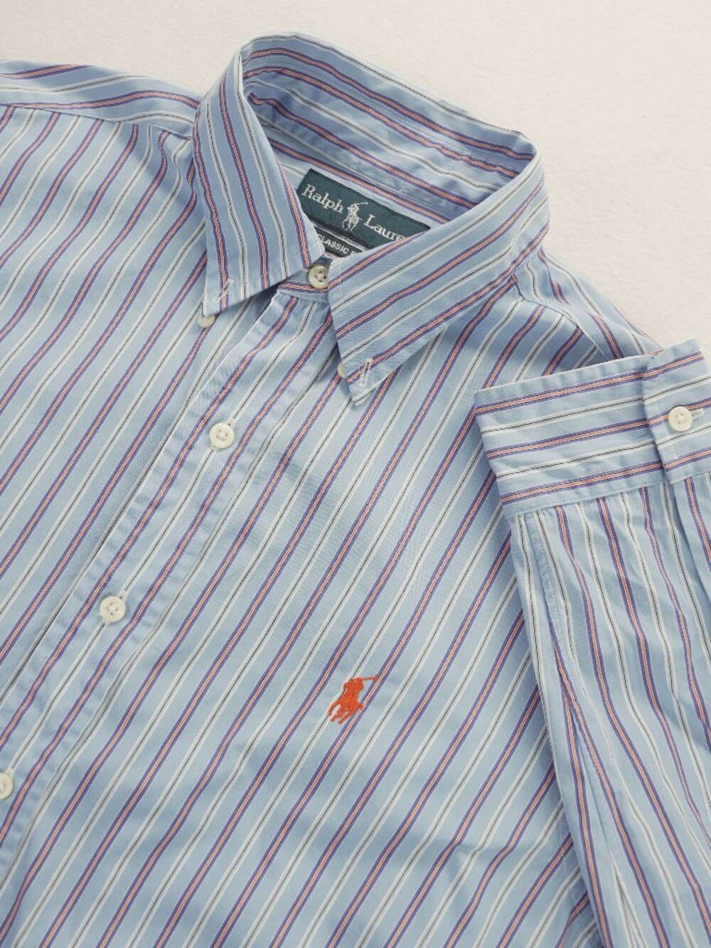 Polo Ralph Lauren Classic Fit Blue/Orange Striped Button Up Dress Shirt Men's M
